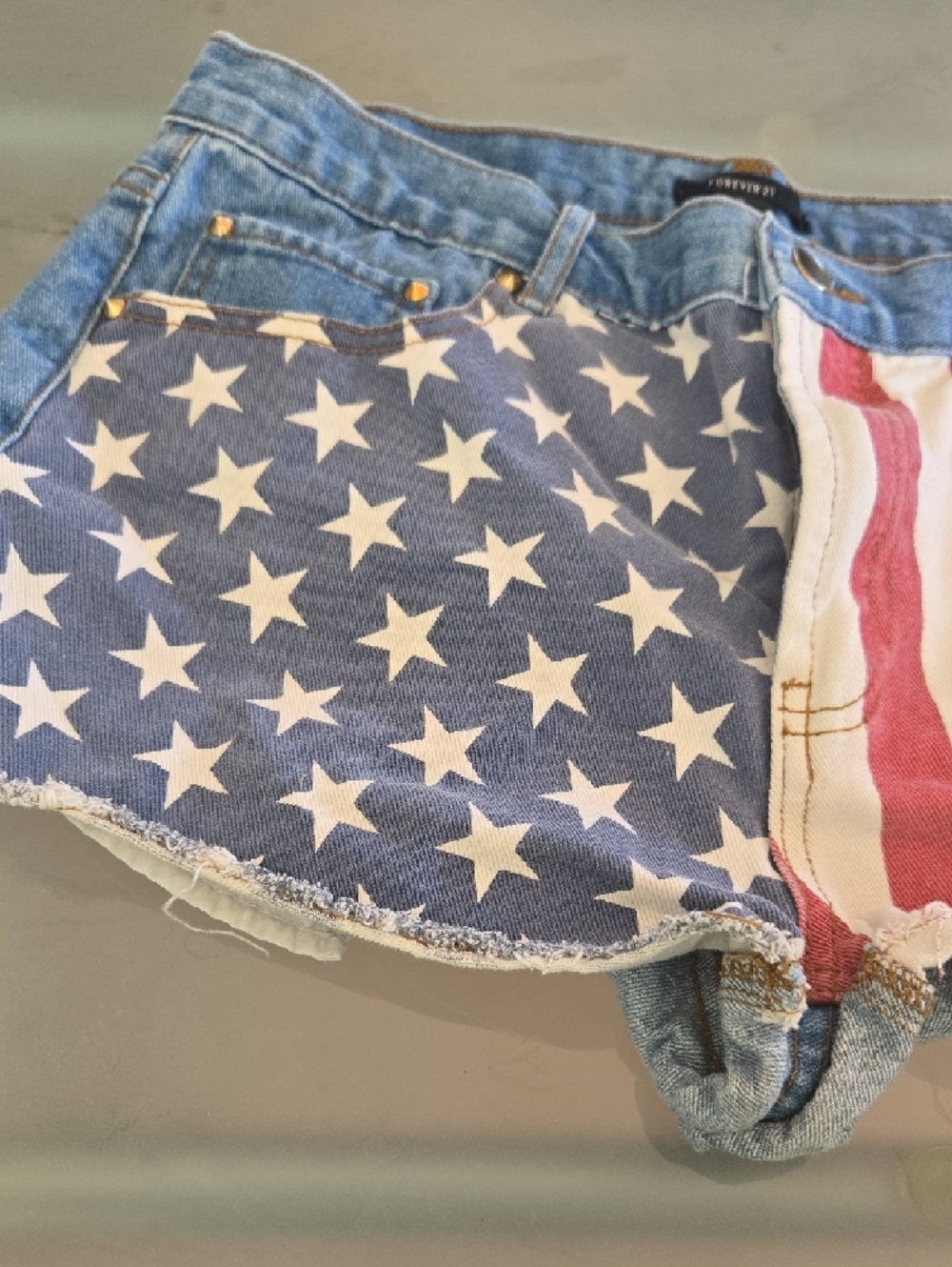 Denim American Flag Patchwork Women’s Shorts - Picture 3 of 7